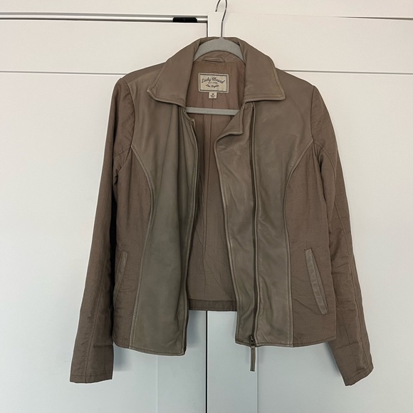 Lucky Brand Leather/Linen Moto Jacket Taupe | Size M - Picture 2 of 6